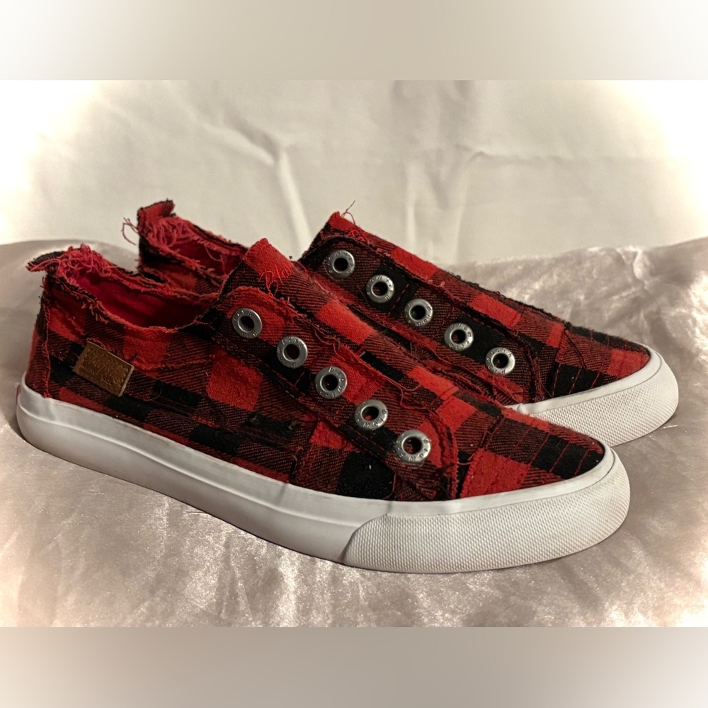 Plaid Red and Black Kids Sneakers